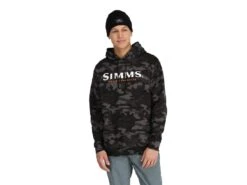 Simms Logo Hoody -Fishing Gear Store simms woodlandcamocarbon logohoody modelfront 50 99 sim 10023w